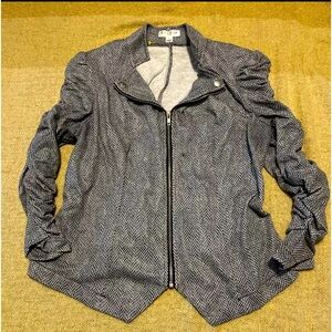 Vintage Studio JPR Snakeskin Print Casual Shiny Jacket Zip Ruched Long Sleeves L